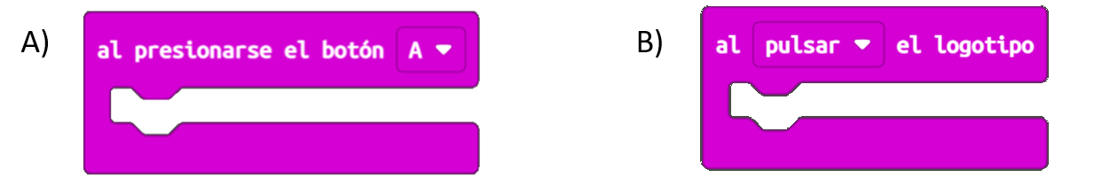 Imagen que muestra dos opciones de eventos: A/Al presionarse el botón A y B/Al pulsar el logotipo