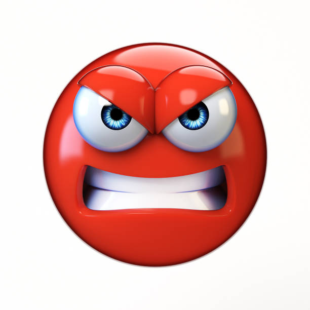 Icono de rabia, enfado, ira: cara de color rojo con ceño fruncido, cejas hacia arriba, ojos semiabiertos y dientes apretados. 
