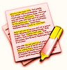 Esta imagen muestra un texto escrito y subrayado de amarillo algunas frases del mismo; hay un rotulador amarillo.