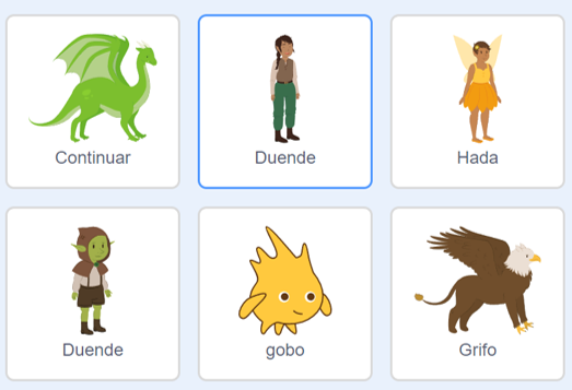 Imagen que muestra algunos personajes de la galería de Scratch.