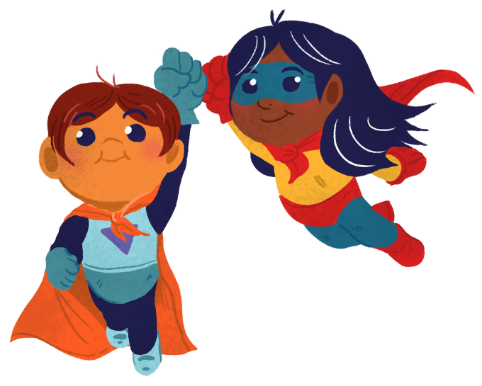 Niño y niña de superhéroes