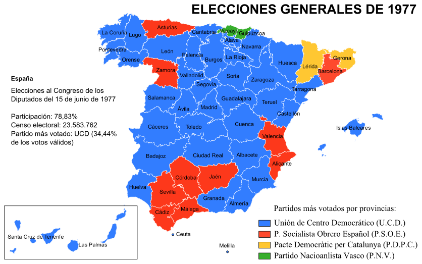 Mapa resultados elecciones 1977