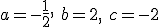 a=-\frac{1}{2}, \ b=2, \ c=-2