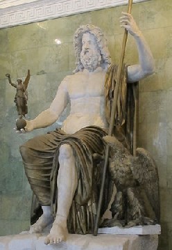 Júpiter sentado en el trono con la diosa Victoria en la mano y el águila a sus pies