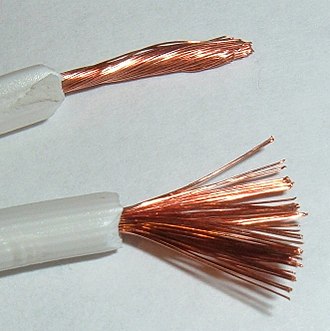 Cables de color blanco que muestran el cobre del interior.