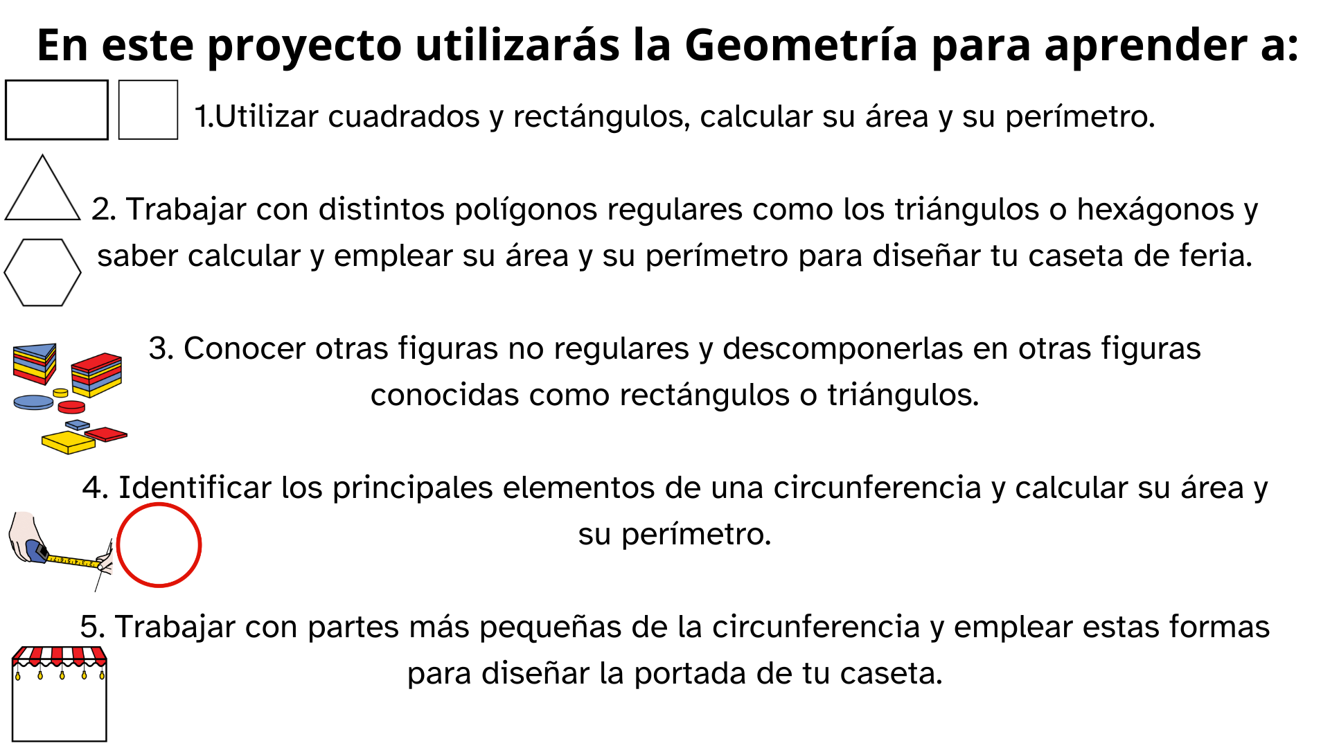La imagen muestra la infografía sobre las utilidades de la Geometría en la creación y diseño de una caseta de feria