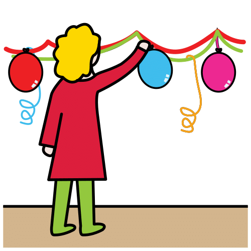 Decoración La imagen muestra a una mujer colgando globos.