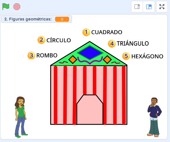 En la imagen aparece una escena del programa Scratch utilizado para trabajar con figuras geométricas planas