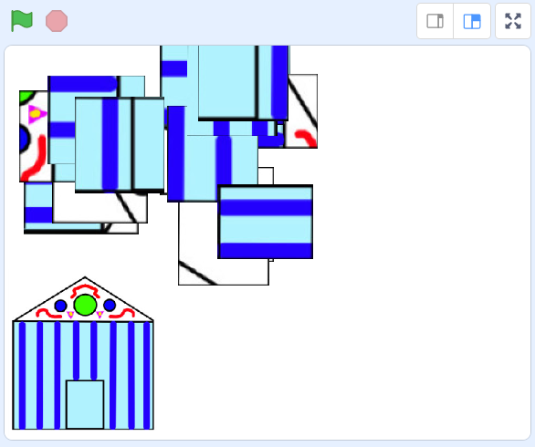 En la imagen aparece una escena del programa Scratch utilizado para realizar un puzle de una caseta