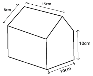 La imagen muestra un modelo de estructura de caseta a dos aguas con medidas