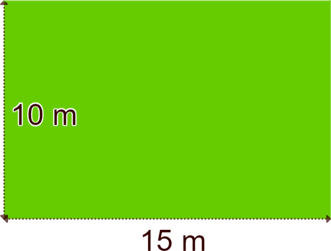 La imagen muestra una parcela rectangular que mide 10 metros de ancho y 15 metros de largo