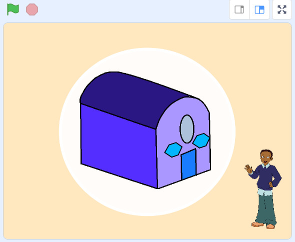 En la imagen aparece una escena del programa Scratch utilizado para trabajar las estructuras y modelos (complejos) de maquetas de casetas