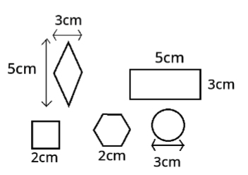 En la imagen se muestra un rombo, un rectángulo, un cuadrado, un hexágono y un círculo