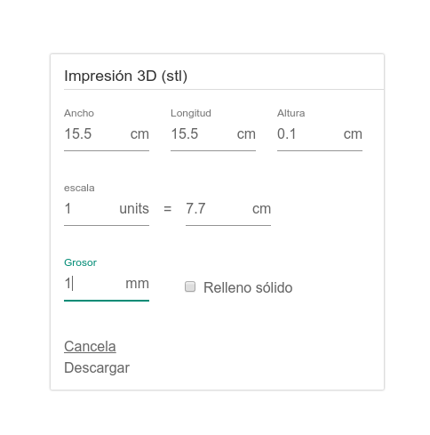 La imagen muestra opciónes para redimensionar la descarga del archivo