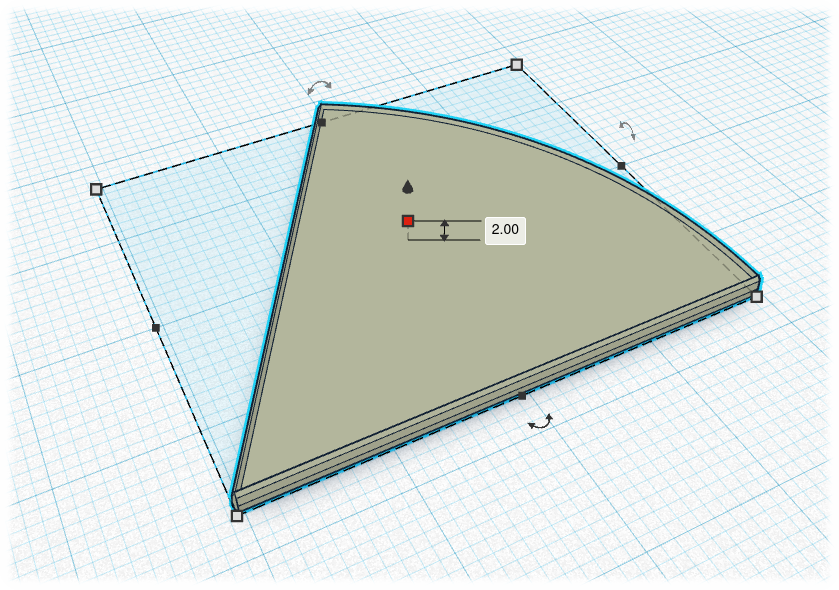 La imagen muestra el modelo 3D del sector circular y cómo modificar la altura de la pieza