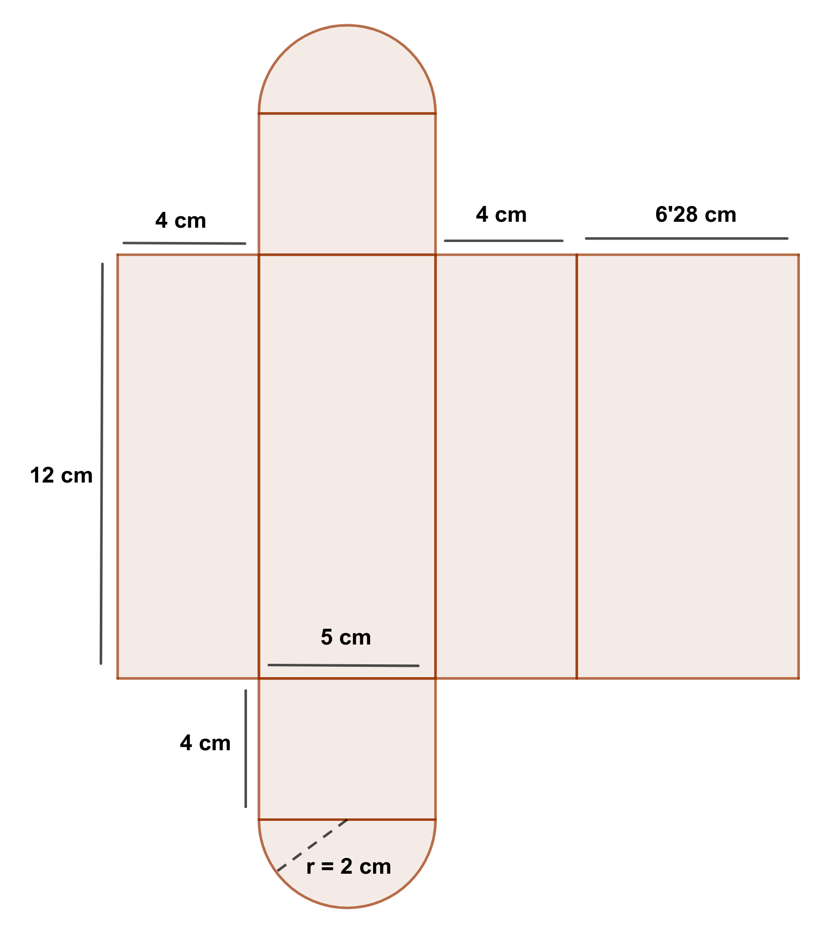 La imagen muestra un plano para construir la maqueta de la caseta a escala con las longitudes calculadas en los apartados anteriores