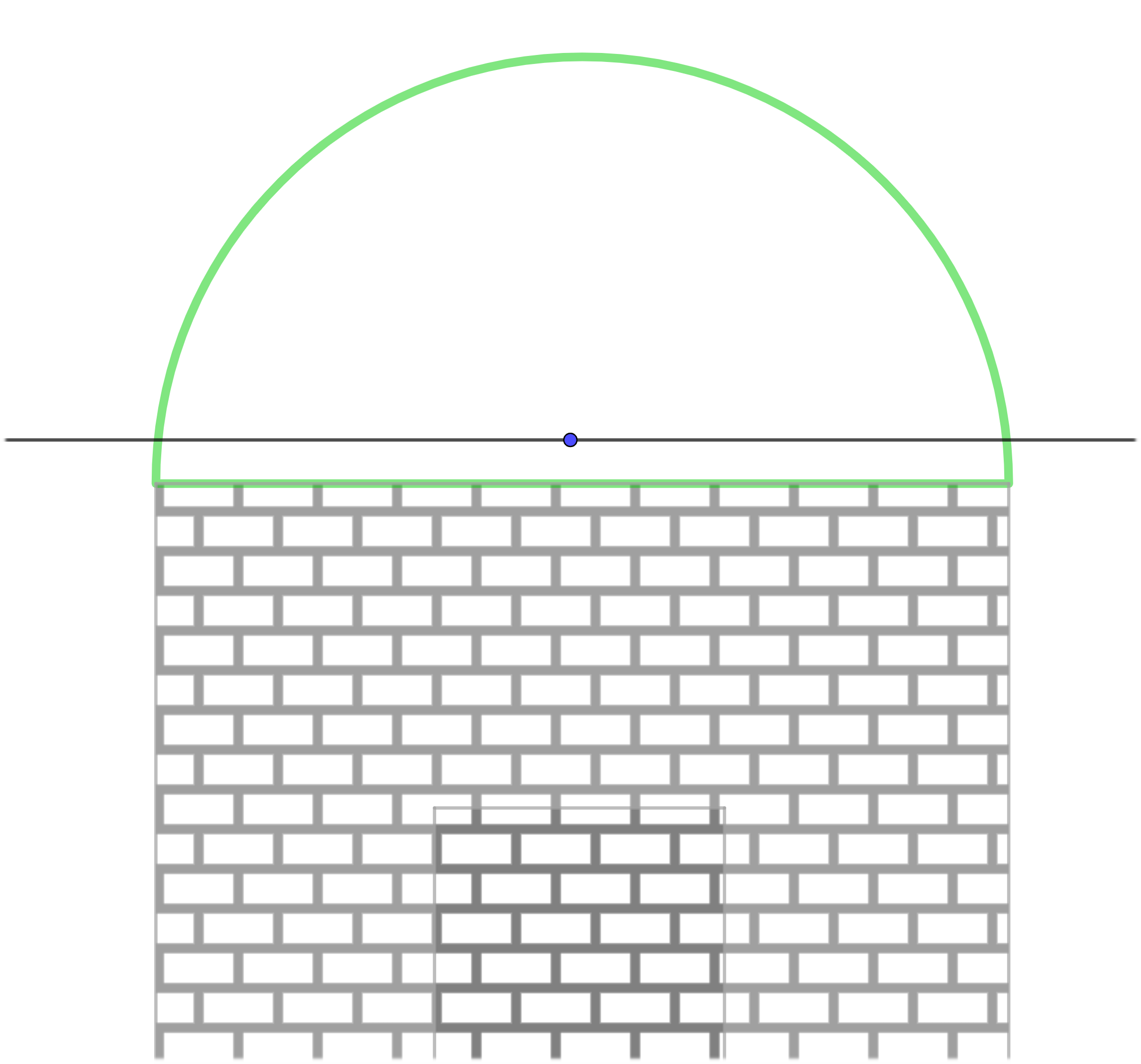 La imagen muestra el frontal de una caseta con una línea que cruza la parte semicircular con el centro marcado