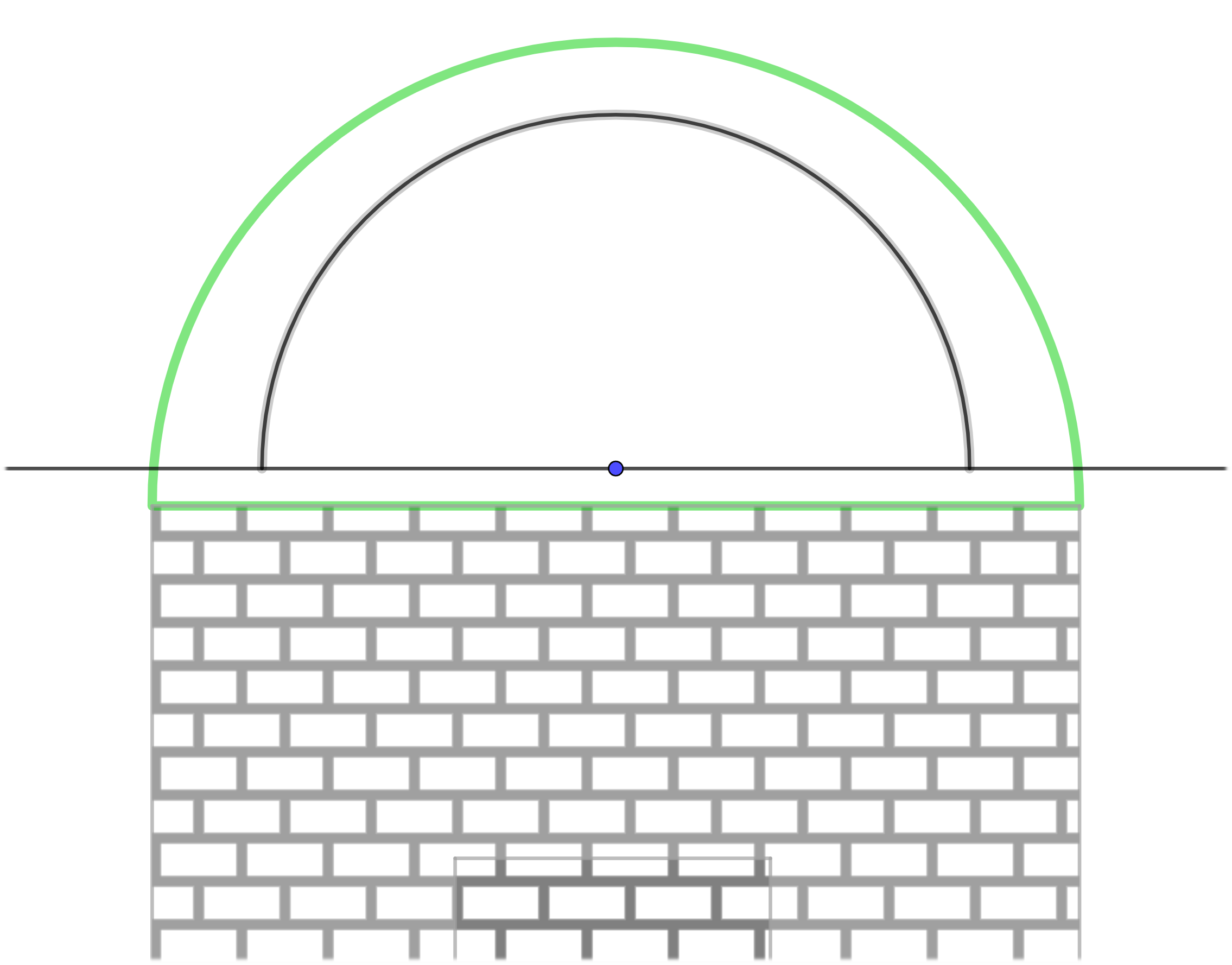 La imagen muestra una caseta con la parte superior semicircular en la que se ha dibujado otra semicircunferencia interior