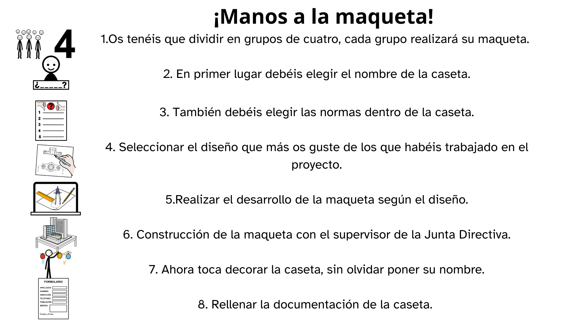 La imagen muestra el apoyo visual de la actividad donde explica cómo construir una maqueta