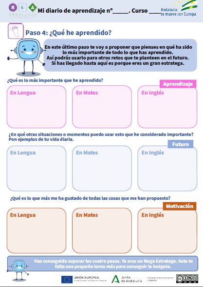 La imagen muestra el paso cuatro del diario de aprendizaje