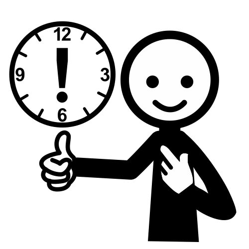 En el pictograma aparece una silueta con el dedo hacia arriba y un crono de reloj a las espaldas, simbolizando que estas preparado para empezar la tarea.