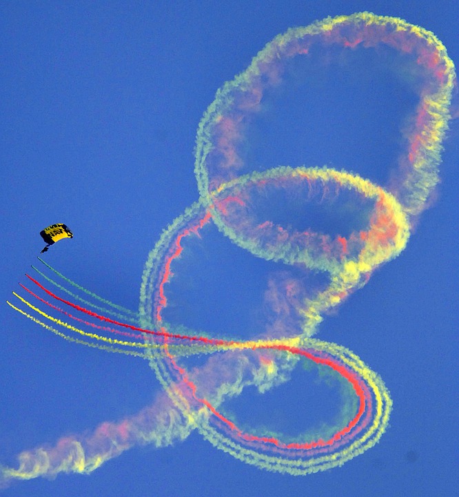 Bucle de colores en el aire realizado por un parapente