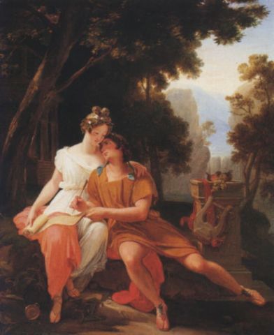 Cintia y Propercio, una pareja de enamorados en el jardín