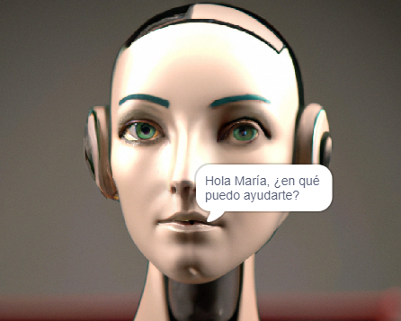 Imagen del busto de un robot que saluda y pregunta en qué puede ayudar