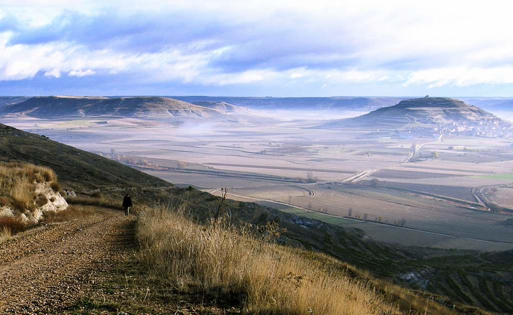  Imagen típica de la Meseta: una gran llanura salpicada de páramos y cerros testigos.