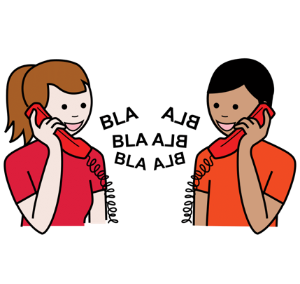En la imagen aparecen un chico y una chica contentos hablando por teléfono fijo.