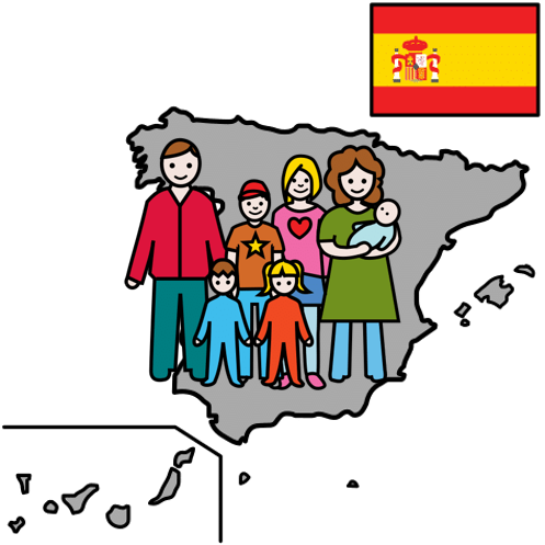 En la imagen aparece una familia numerosa encima del mapa de España, en una esquina está la bandera española.