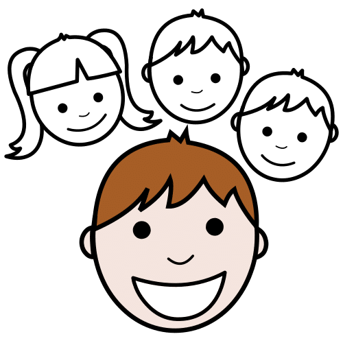 En la imagen aparece un niño sonriente y rodeado de amigos y amigas.