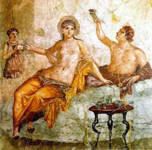 Fresco con escena de banquete