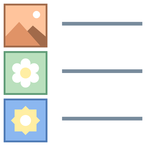 La imagen muestra una montaña seguida de una línea, debajo una flor seguida de una línea y, por último, un sol seguido de una línea.
