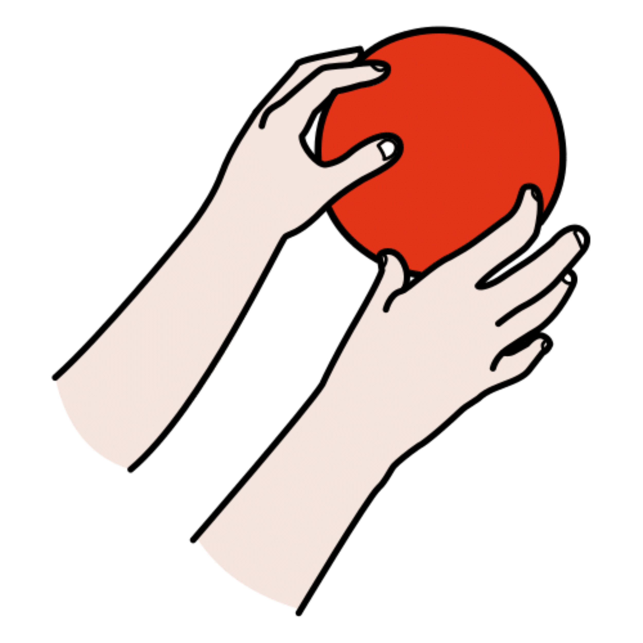 La imagen muestra dos manos alcanzando una pelota.