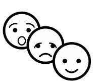 La imagen muestra tres caras: una sonriente otra triste y una cara sorprendida.