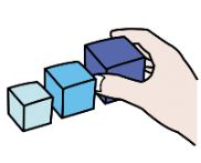 La imagen muestra tres cubos ordenados de menor a mayor y el mayor lo coge una mano.