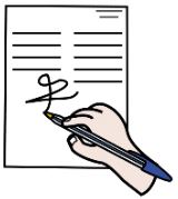 La imagen muestra un folio y la mano de una persona con un bolígrafo firmando.