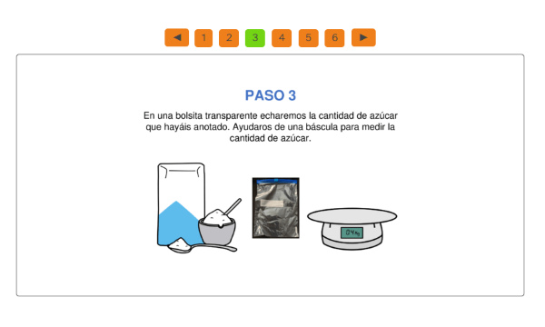 Paso tres de la actividad, ¿cuánto azúcar tienen los alimentos?