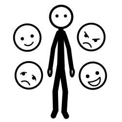 Imagen de una persona con varias caras alrededor con diferentes expresiones.
Imagen de una persona con varias caras alrededor con diferentes expresiones.