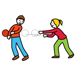 Ilustración que muestra una niña lanzando una pelota a un niño que se mueve para que no le golpee. Ilustración que muestra una niña lanzando una pelota a un niño que se mueve para que no le golpee.