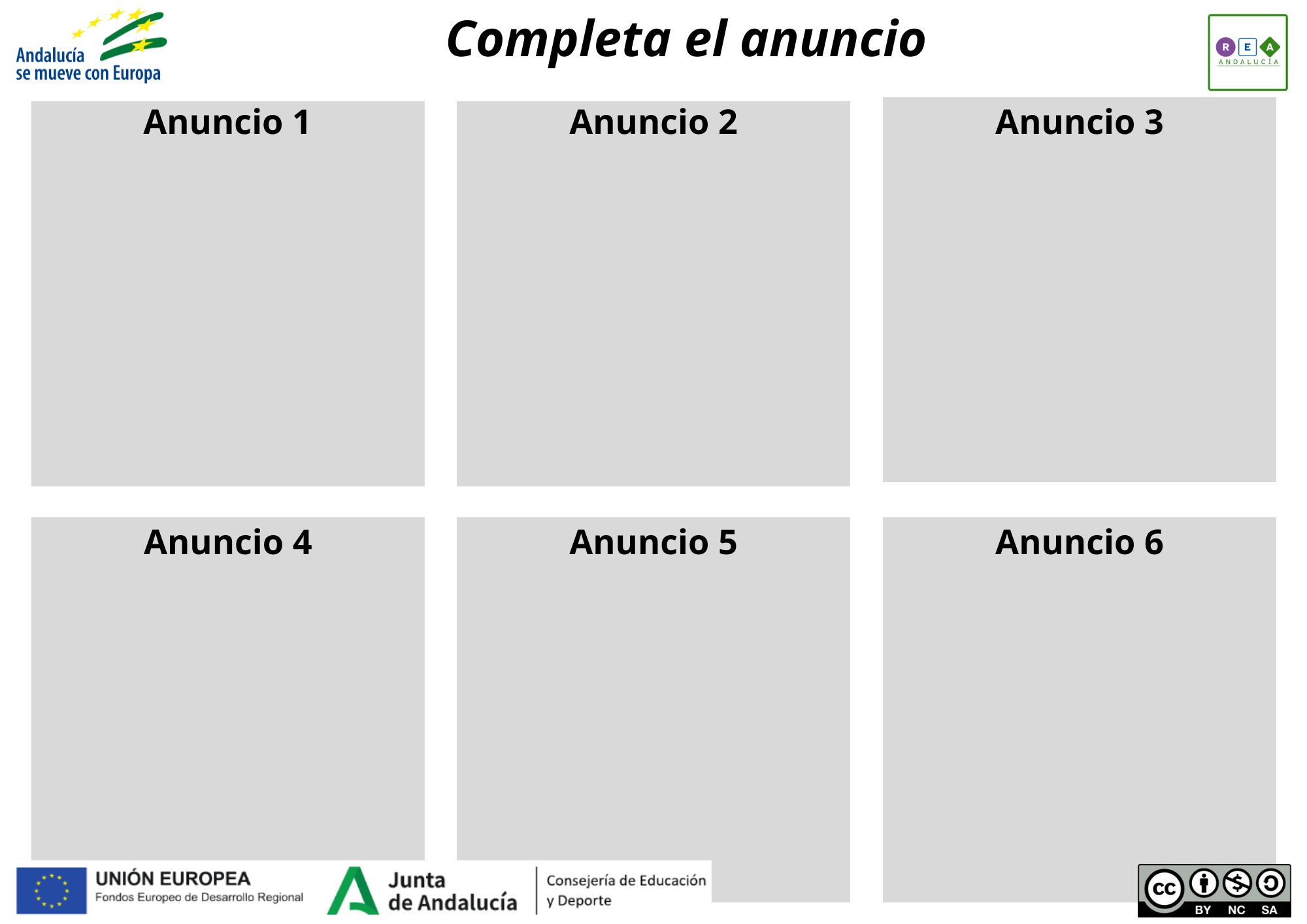 Varios recuadros en los que anotar aspectos sobre anuncios