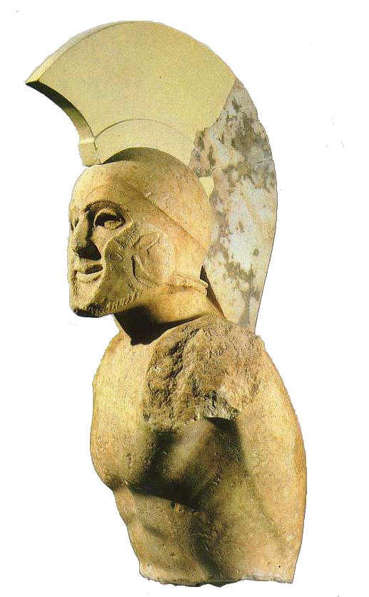 Escultura arcaica de un hoplita espartano