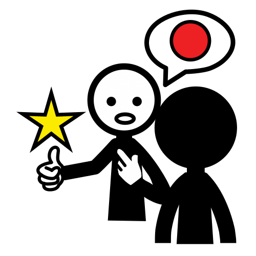 La imagen muestra a una persona con el dedo hacia arriba y una estrella simbolizando una sugerencia.