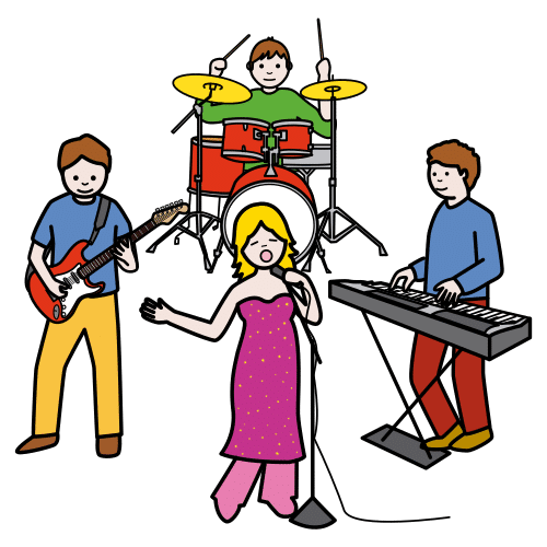 La imagen muestra un grupo de jóvenes tocando en una banda de música.