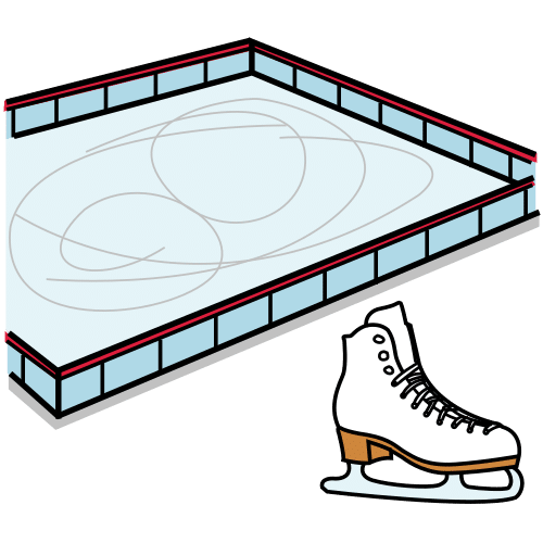 La imagen muestra una pista de hielo y un patín.