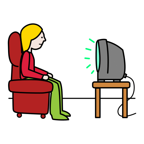 La imagen muestra a una mujer sentada viendo la televisión 