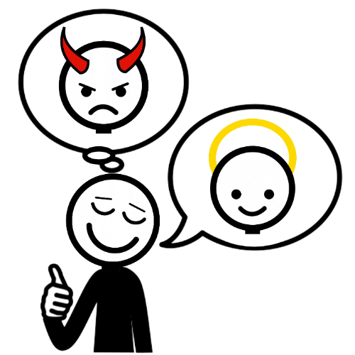 La imagen muestra una persona con dos caras a su alrededor, en una aparece con cuernos de diablo y en otra con un aro de ángel
