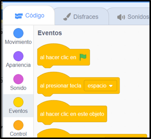 Bloques de eventos en Scratch