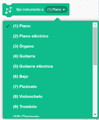 Bloque fijar instrumento en Scratch
